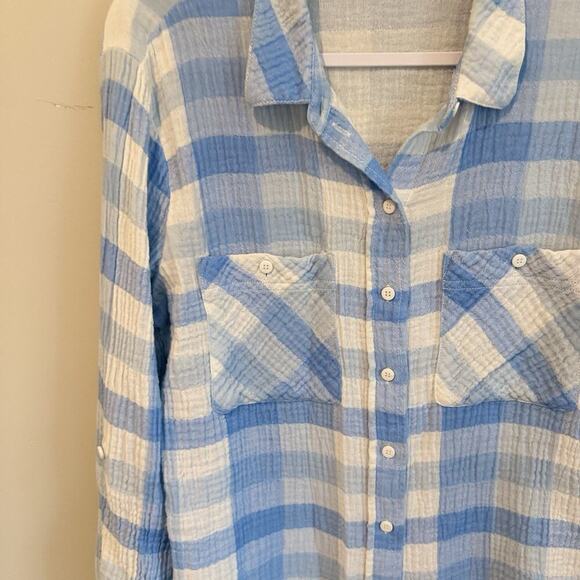 Sanctuary Women Blue White Soft Long Sleeve Plaid Tomboy Shirt Top Medium 1842 - Picture 5 of 10